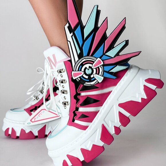 ANTHONY WANG - CYBER ANGEL Mech Pink Platform Sneakers - Picture 2 of 12